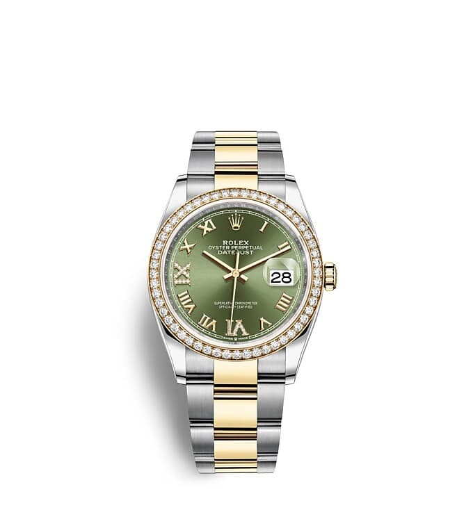 Rolex Datejust | Datejust 36 | Coloured dial | Olive-Green Dial | Diamond-Set Bezel | Yellow Rolesor | Men Watch | Rolex Official Retailer - THE TIME PLACE SG