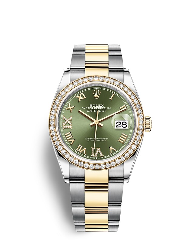 Rolex Datejust | Datejust 36 | Coloured dial | Olive-Green Dial | Diamond-Set Bezel | Yellow Rolesor | Men Watch | Rolex Official Retailer - THE TIME PLACE SG